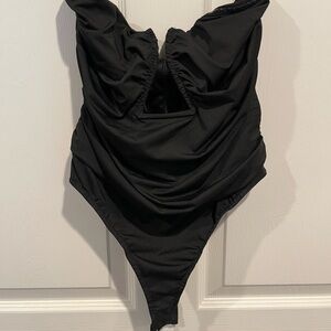 Vici Black Ruched Cut Out Sleeveless Bodysuit